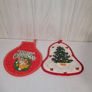 Set of 2 Vtg Franco Pot Holders Hot Pads Christmas Bells Tree Quilted